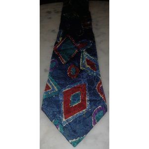Silk Accents Men's Tie Geometric Design Blue Red Green Purple